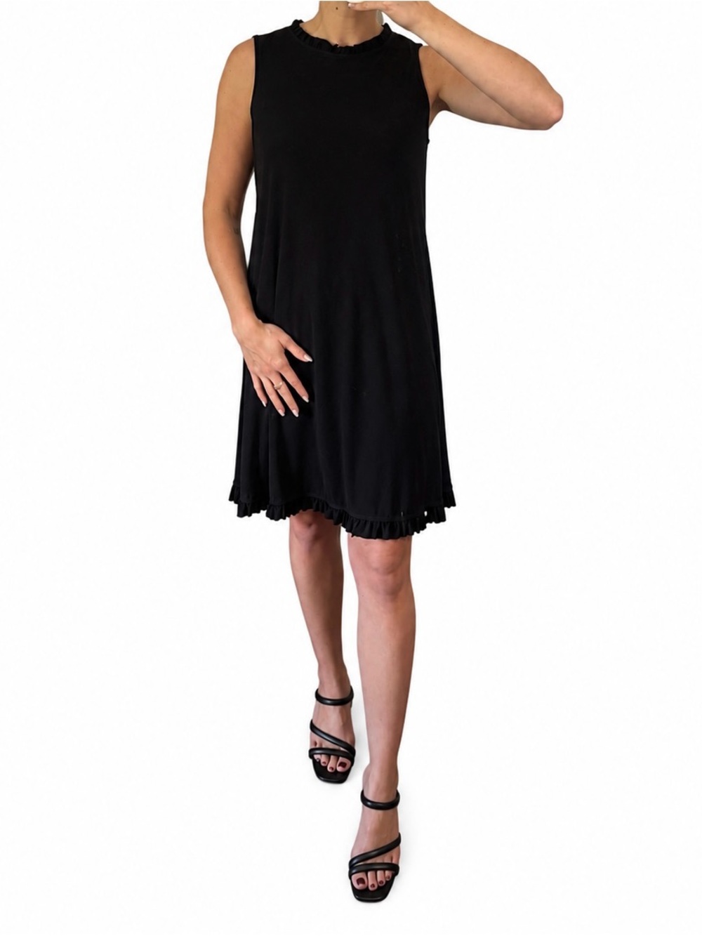 Sleeveless Black Ruffle Hem Shift Dress